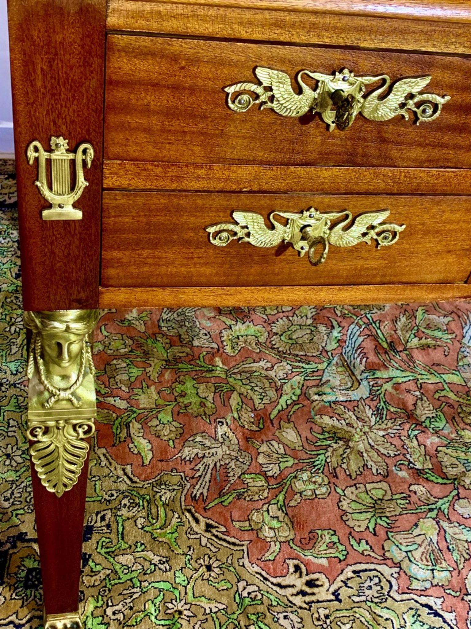 Empire style desk return from egypt double sided in mahogany and gilded bronzes year 1900