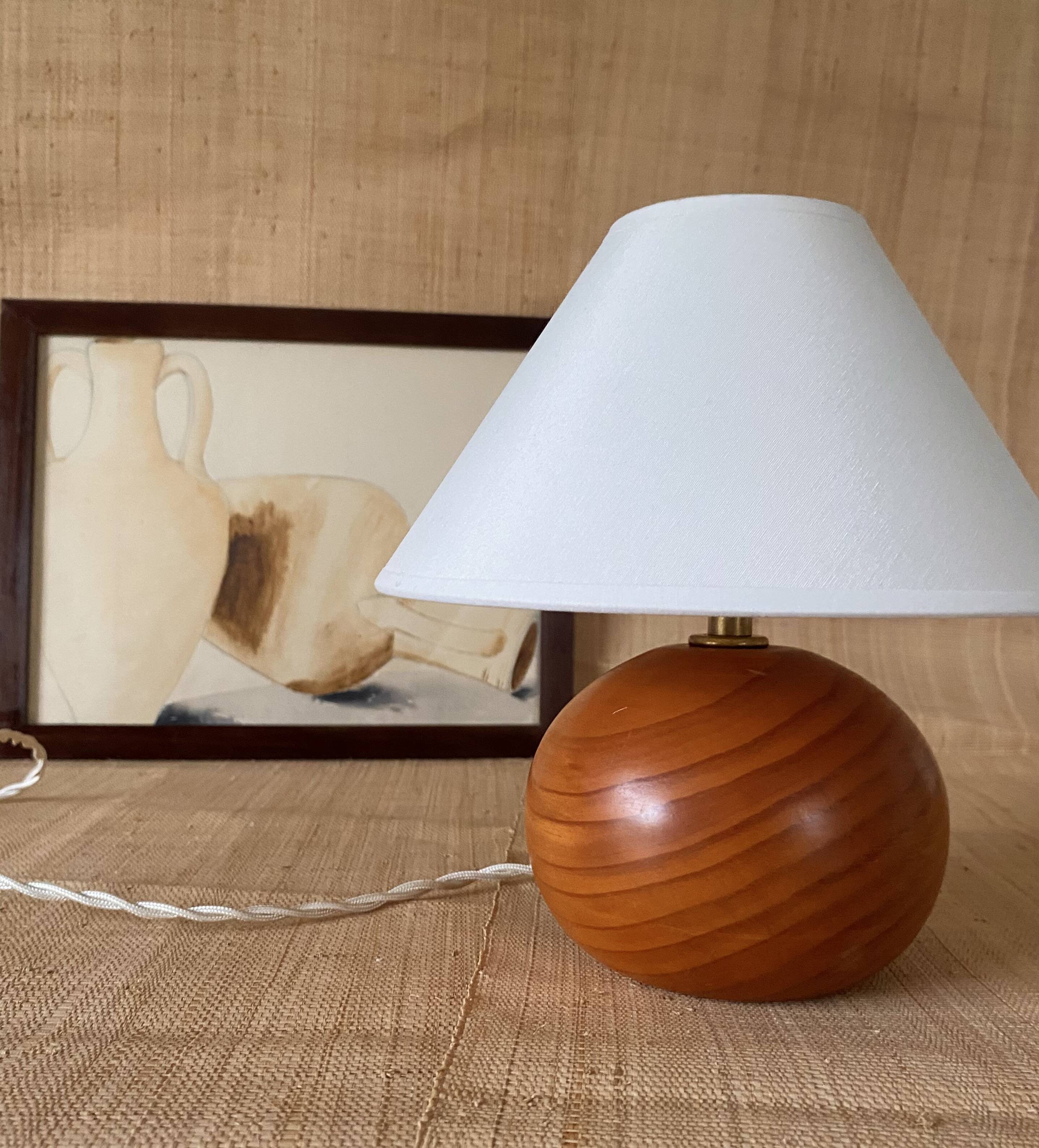 Lampe bois, câble tissus,  abat-jour coton