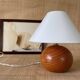 Lampe bois, câble tissus,  abat-jour coton
