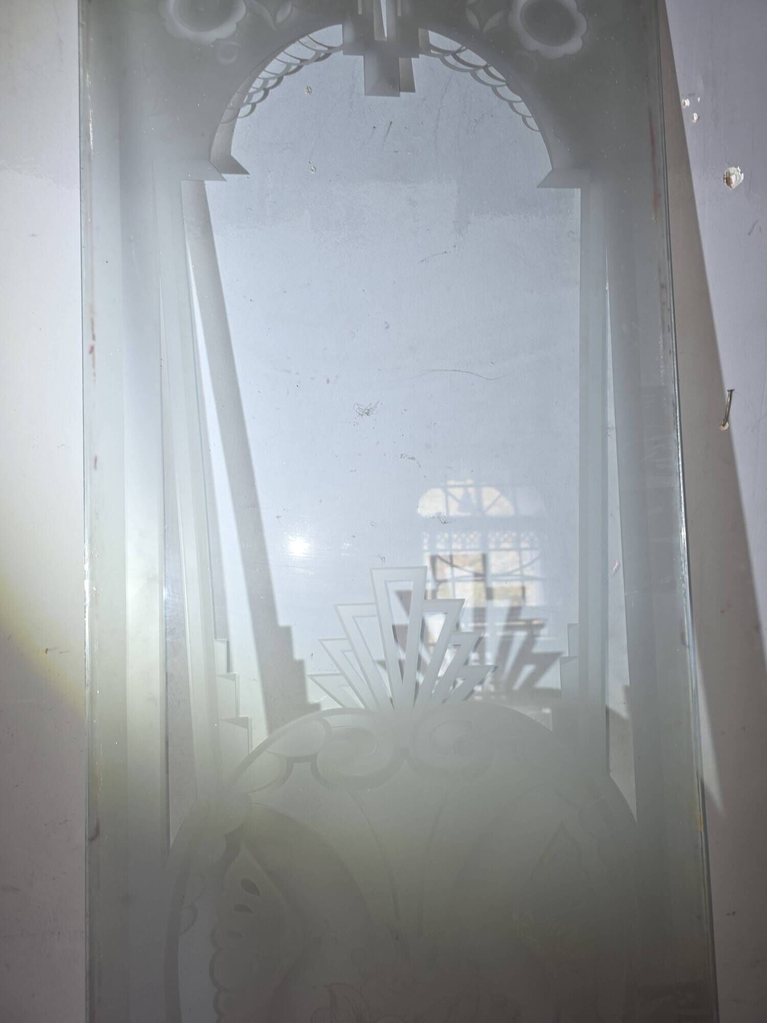 Art Deco engraved glass door panel