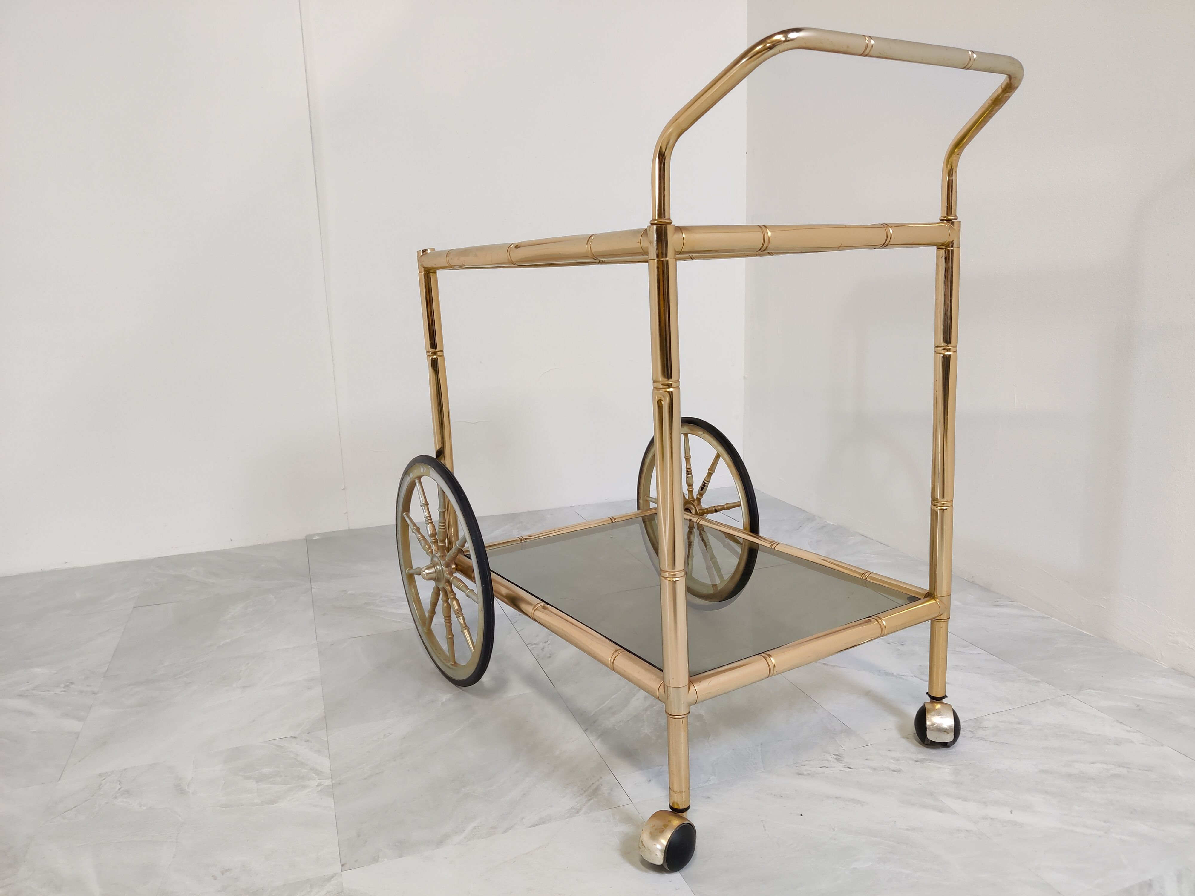 Brass faux bamboo drinks  trolley, 1970s