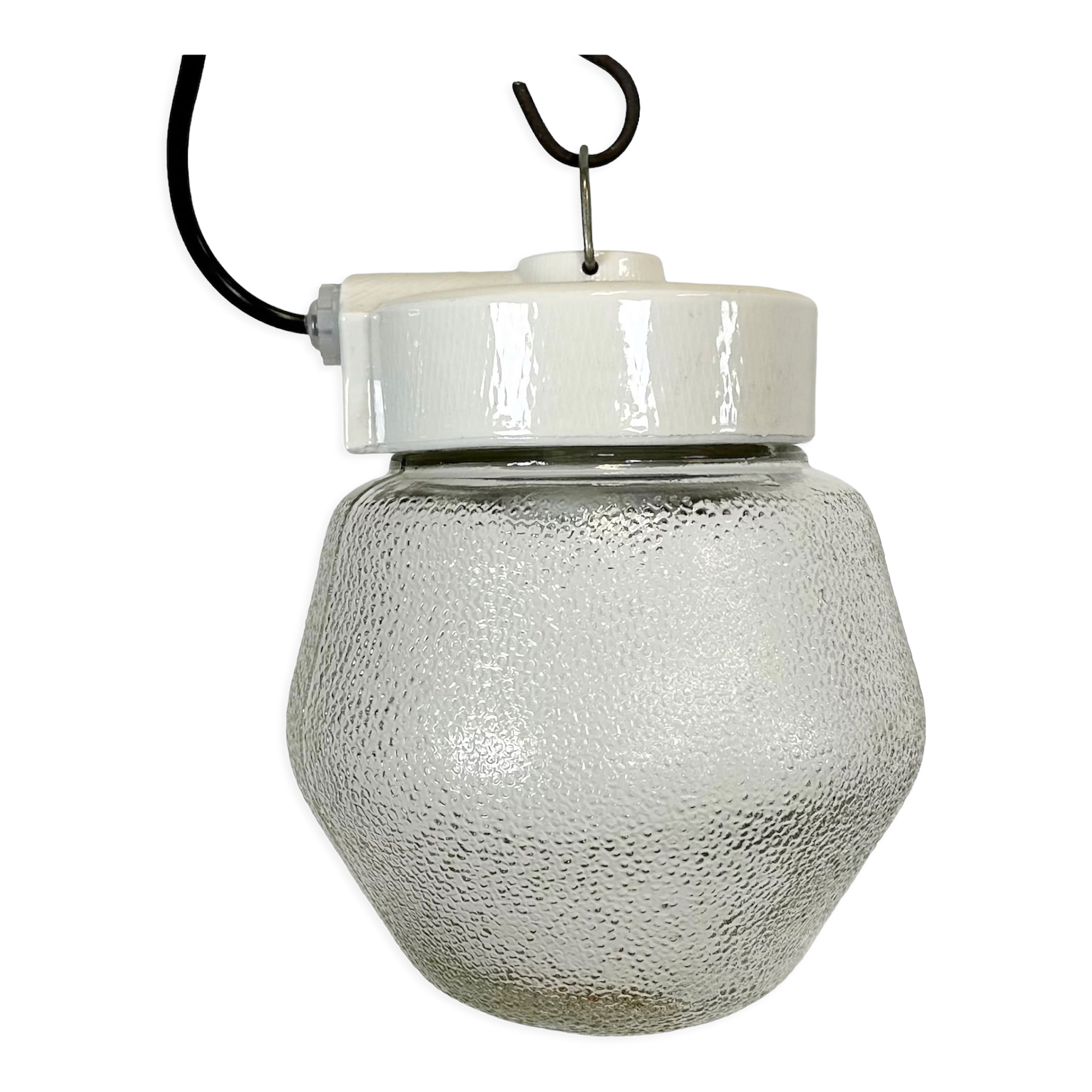 Vintage White Porcelain Pendant Light with Frosted Glass, 1970s