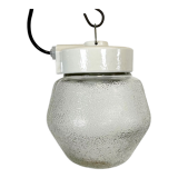 Vintage White Porcelain Pendant Light with Frosted Glass, 1970s