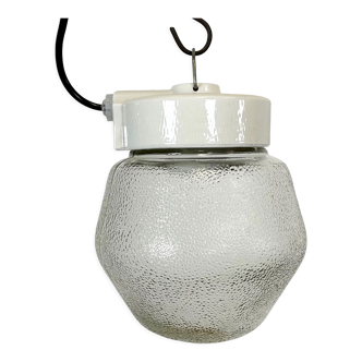 Suspension en porcelaine blanche vintage avec verre dépoli, années 1970