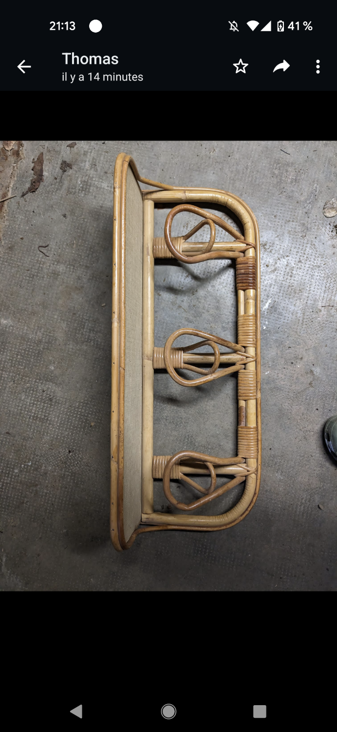 Shelf coat rack hooks vintage rattan