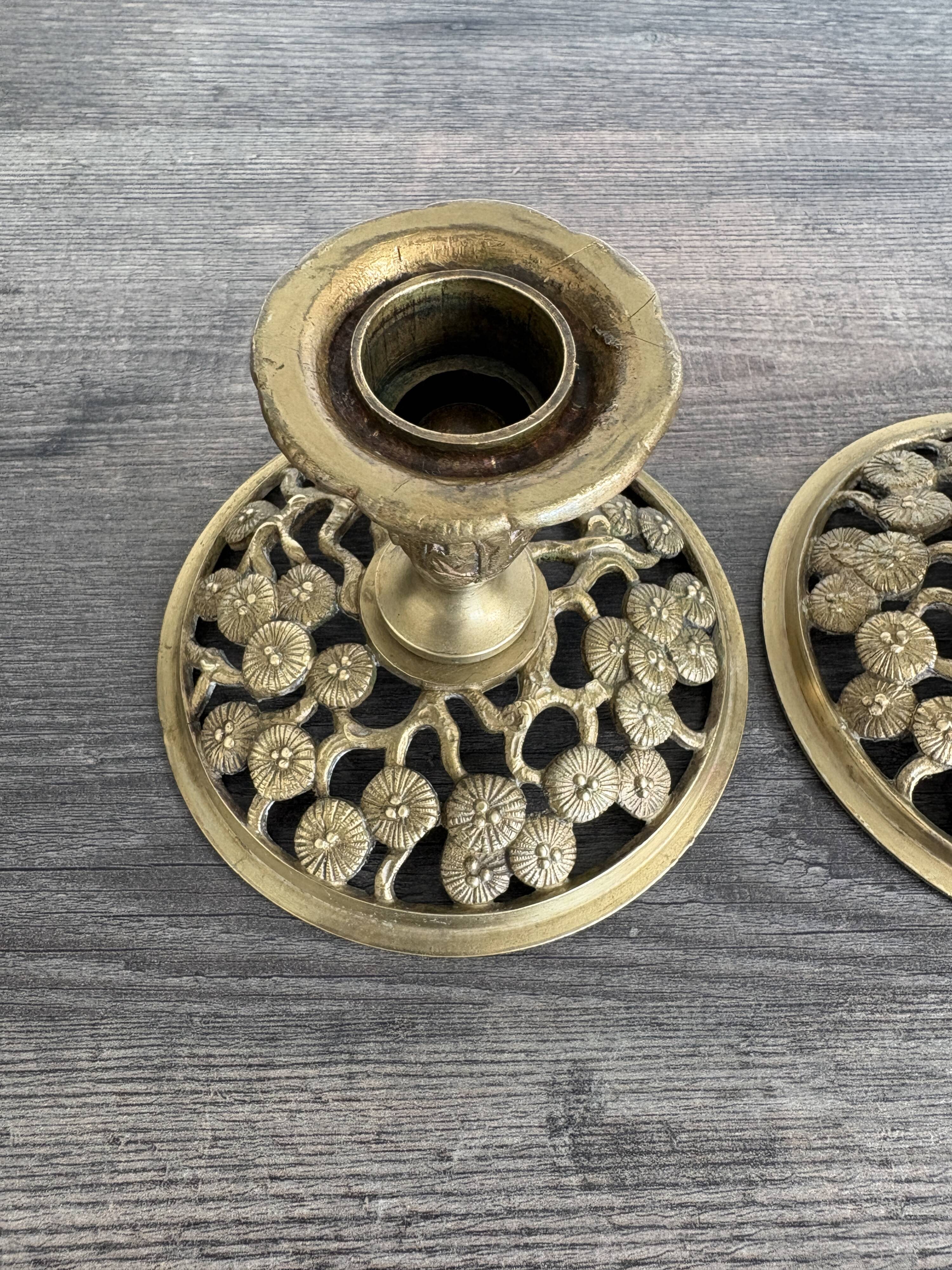 Pair of Art Nouveau Gilded Bronze Candle Holders