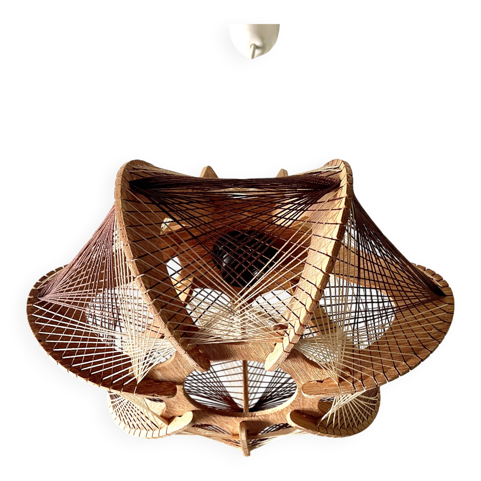 Scandinavian wooden suspension with stretched wires 1970