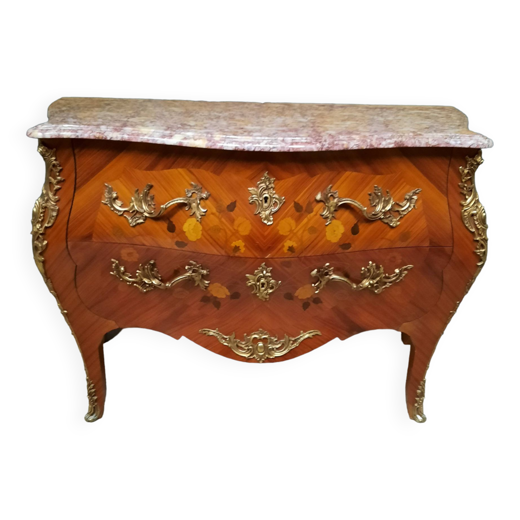 Louis XV style marquette chest of drawers