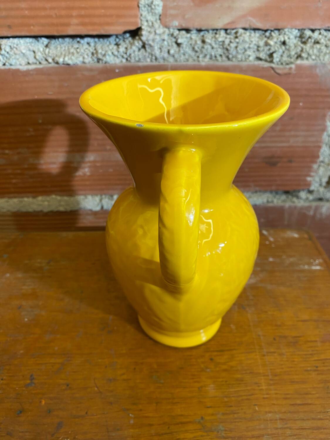 Antique Vase with Handles Yellow Ceramic Vintage Decoration #C605