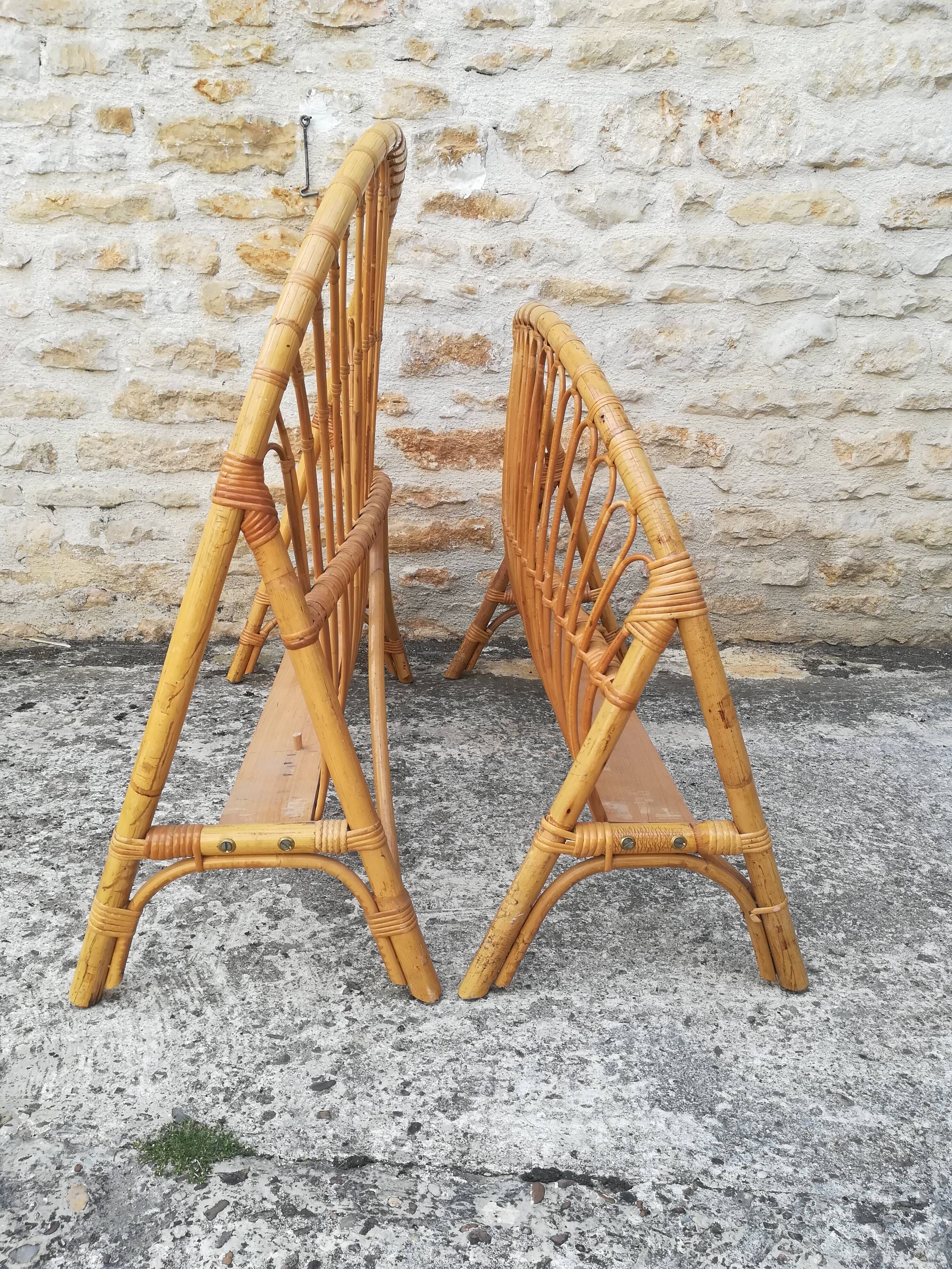 Tête et pied de lit corbeille en rotin