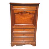 Secrétaire en merisier massif et placage merisier, série bergamote, style Louis Philippe, 1988.