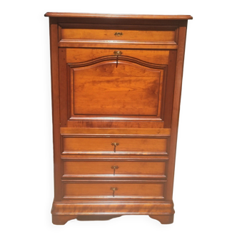 Secretary in solid cherry wood and cherry veneer, bergamot series, Louis Philippe style, 1988.