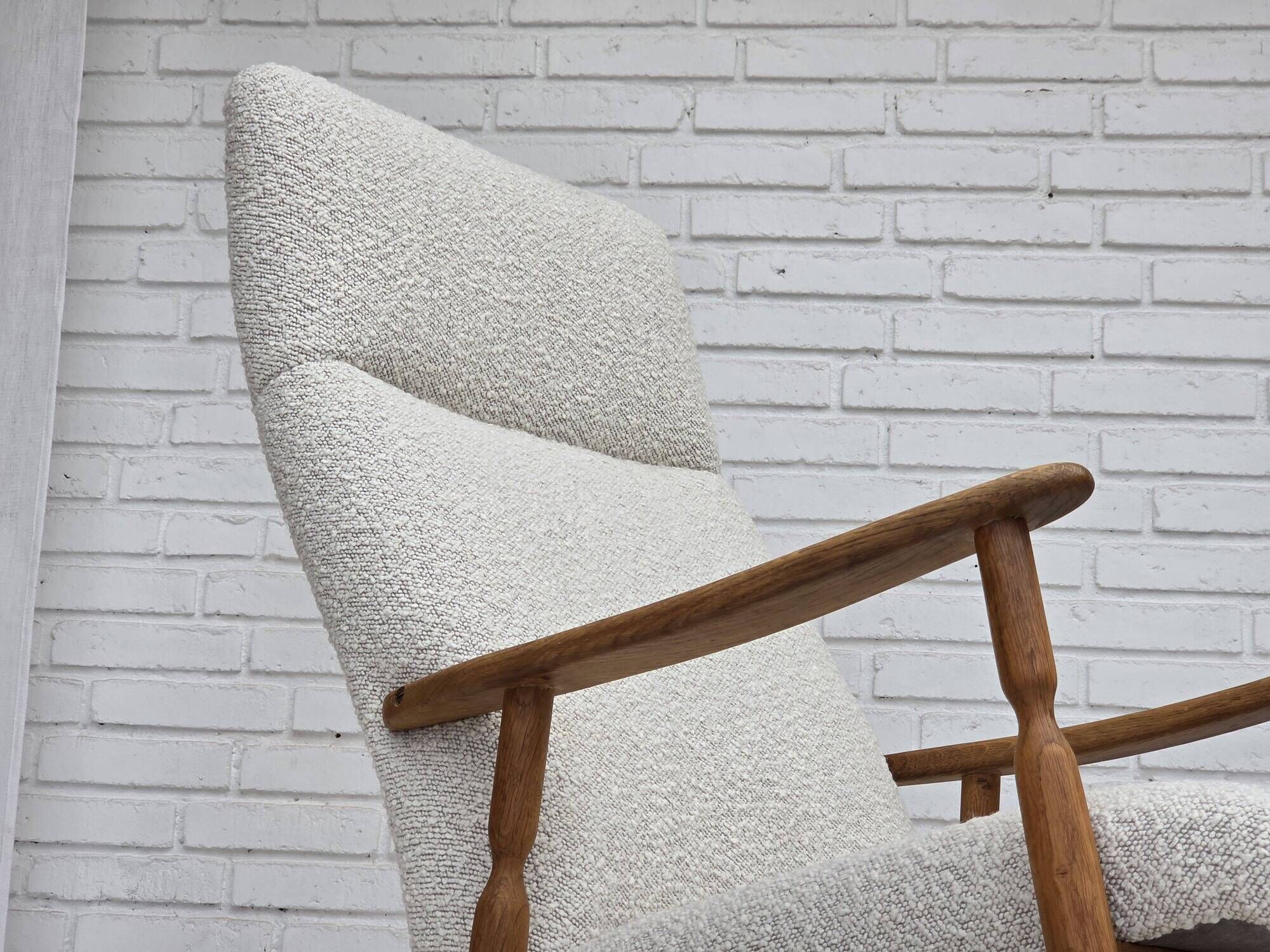 1970s, Scandinavian design, high-backed rocking chair, reupholstered.