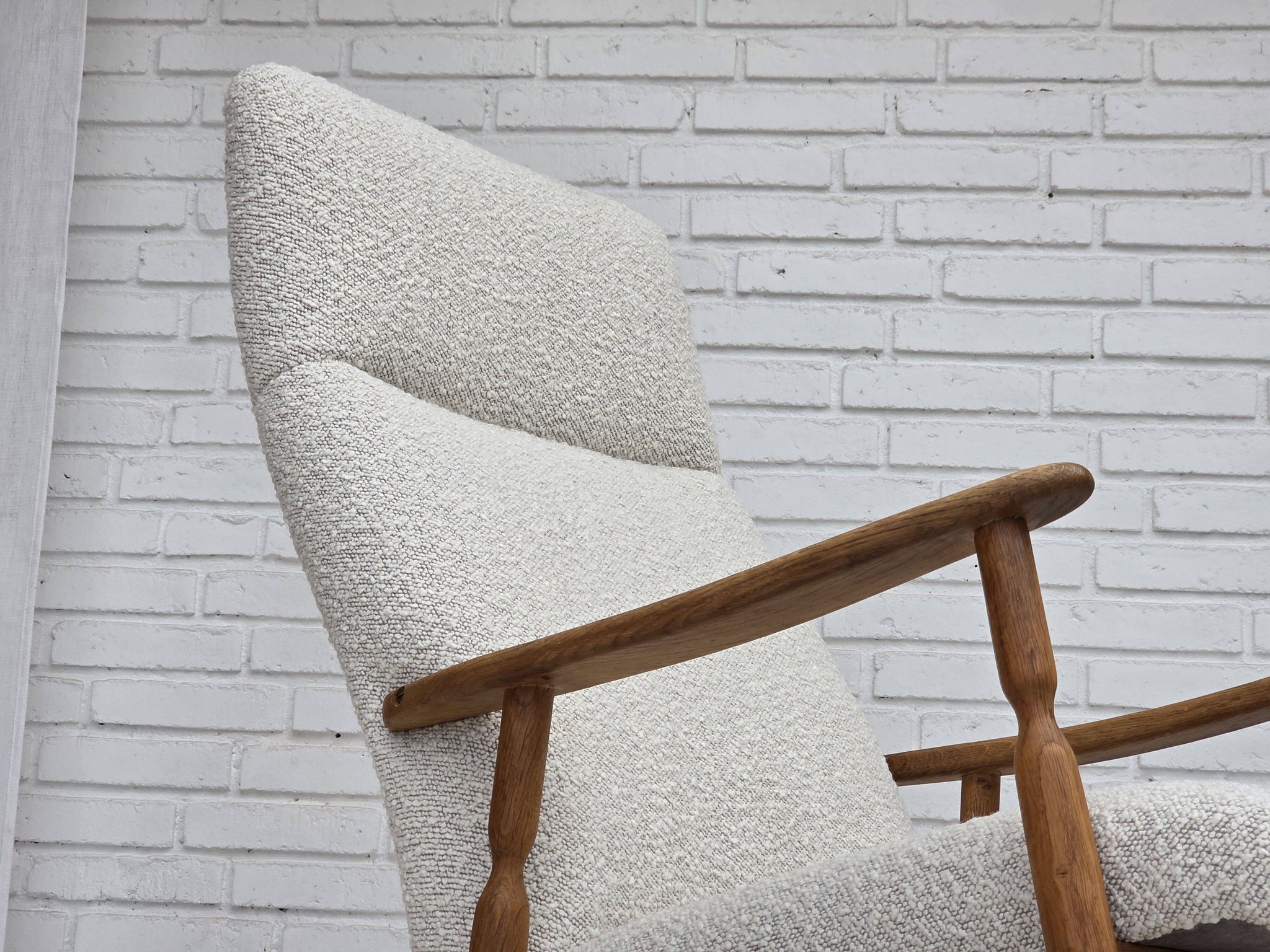 1970s, Scandinavian design, high-backed rocking chair, reupholstered.