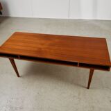 1950s Danish Teak Coffee Table with Drawers and Pull-Out Tray