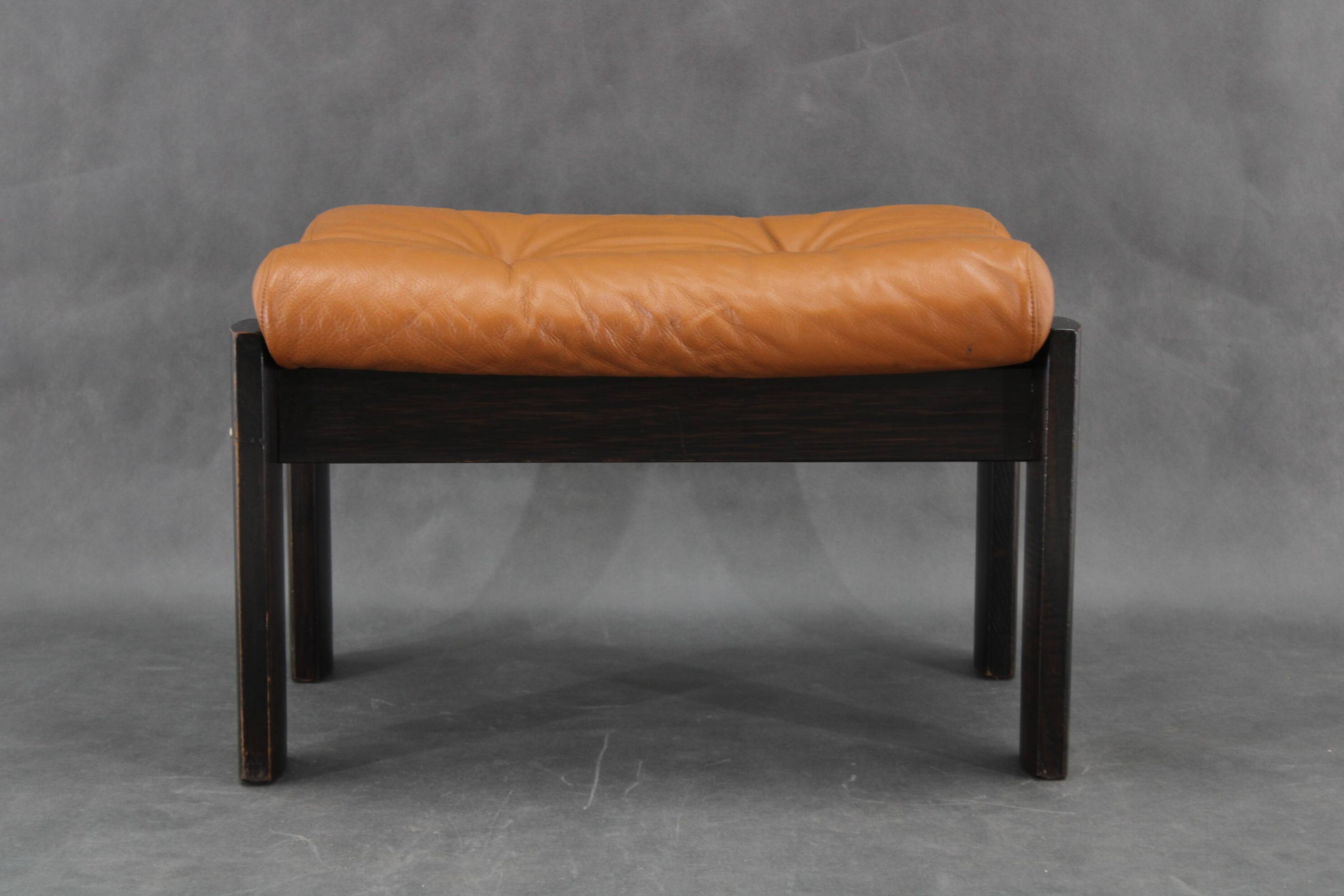 1960s Brown Leather Oak Stool, Denmark