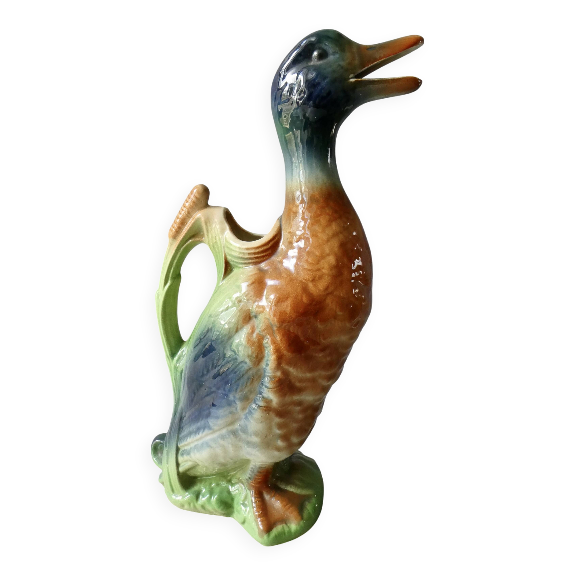 Duck pitcher in slip, Saint Clément France, 1960s