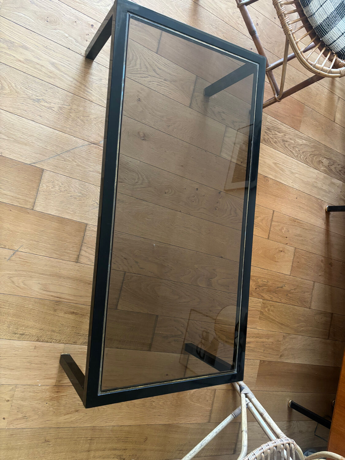 Smoked glass coffee table with chrome metal.