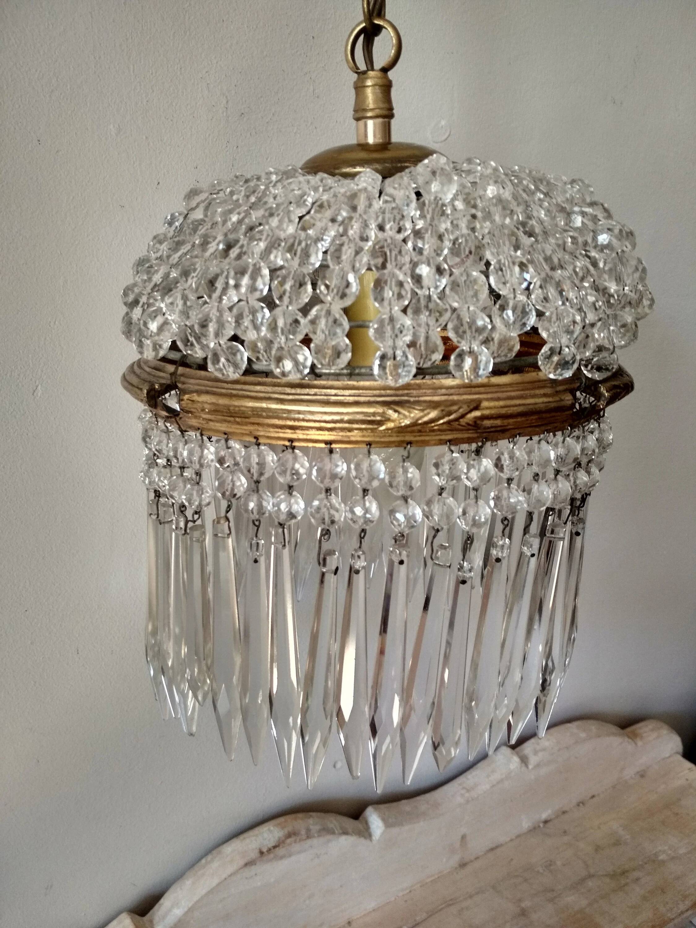 Brass hot air balloon pendant light with crystal drops
