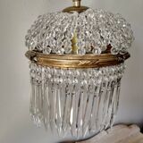 Brass hot air balloon pendant light with crystal drops