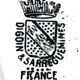 Old plate captioned "Battered with deer", Digoin-&-Sarreguemines