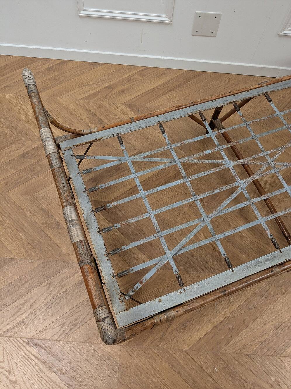 Vintage rattan bed from the 50s and 60s