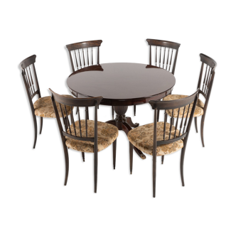 Italian dining set consisting of 6 chairs and table Chiavari 1950