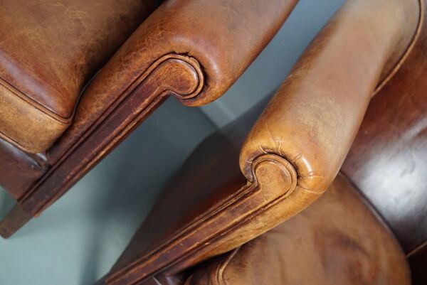 Fauteuils de club en cuir couleur cognac néerlandais vintage, ensemble de 2
