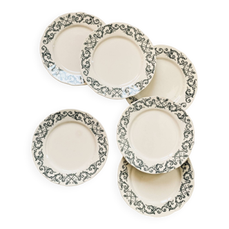 6 assiettes dessert terre de fer Longchamp modèle Trévise vert faïence