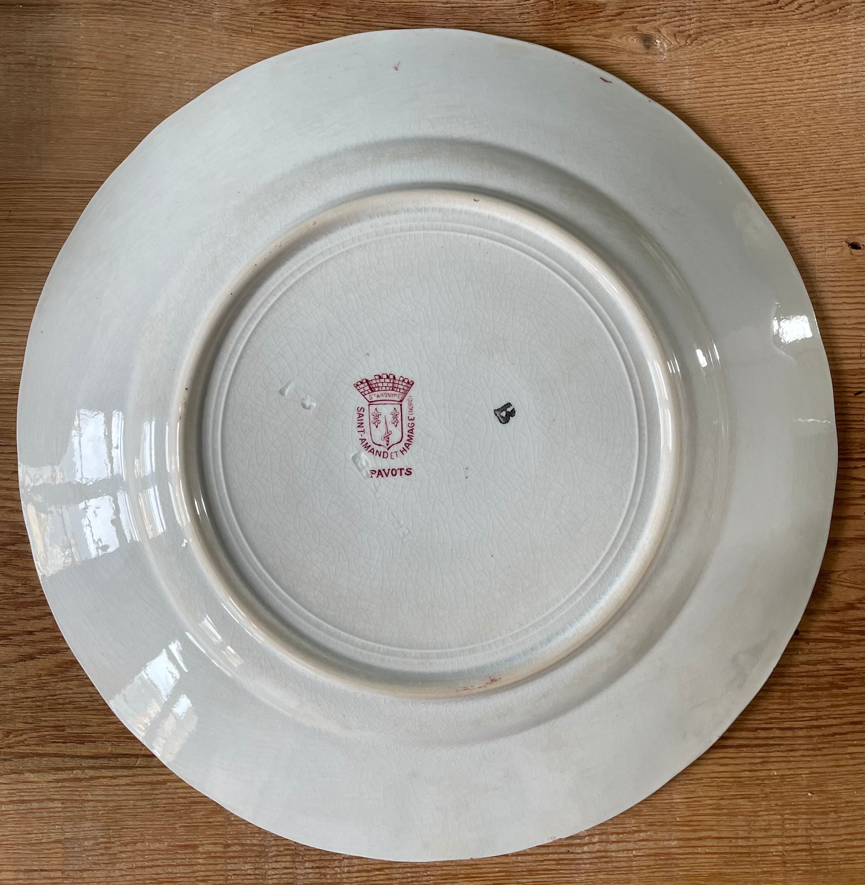 Lot de 9 assiettes plates Terre de Fer modèle « Pavots » St Amand & Hamage Nord