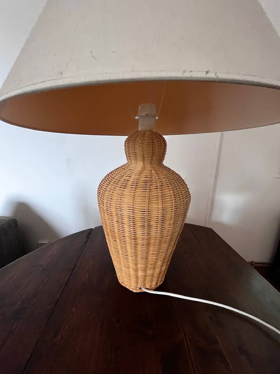Vintage woven wicker lamp