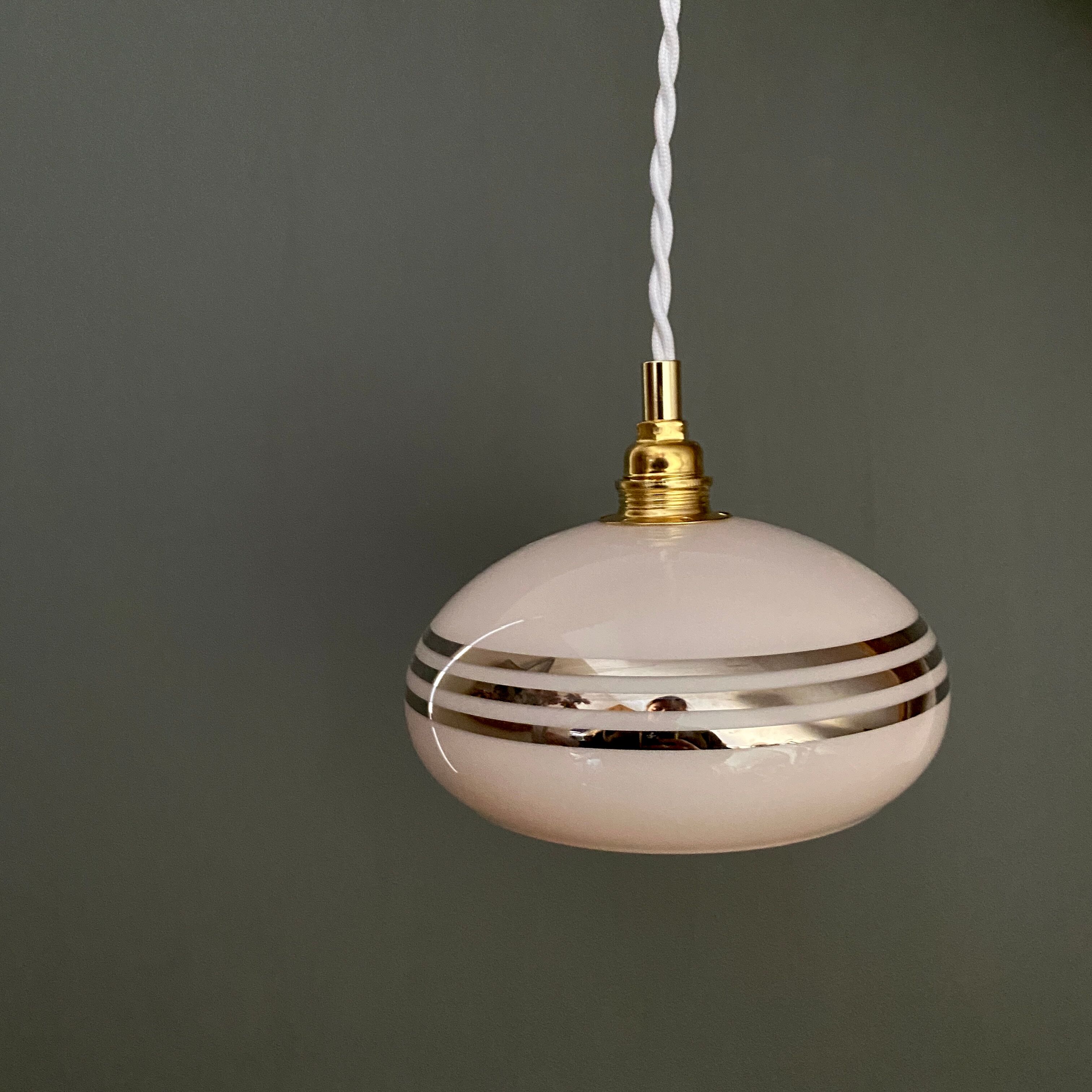 Vintage lamp in pale pink opaline and silver edging