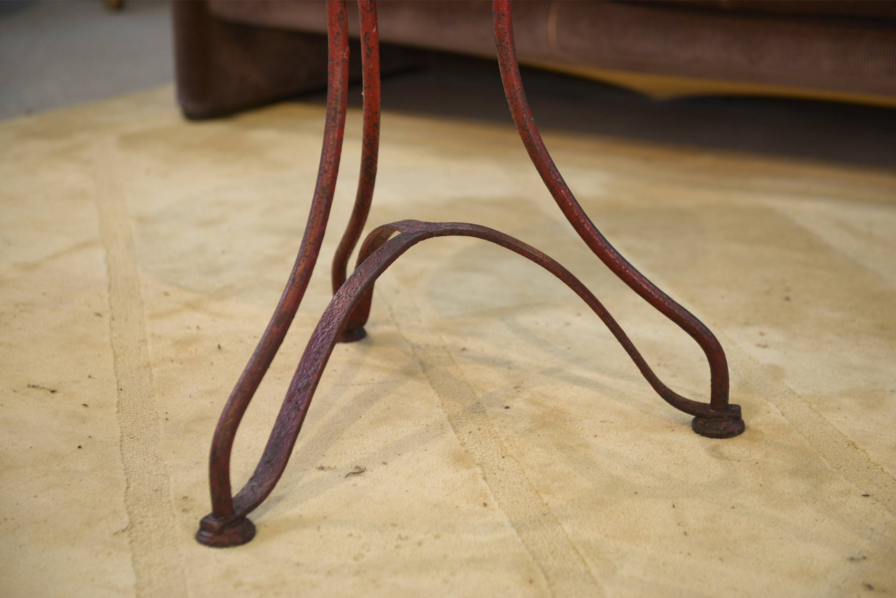 Patinated bistro table with an oak top from the 1950s.