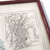 Engraved map of Sarthe wooden frame old plan of Le Mans