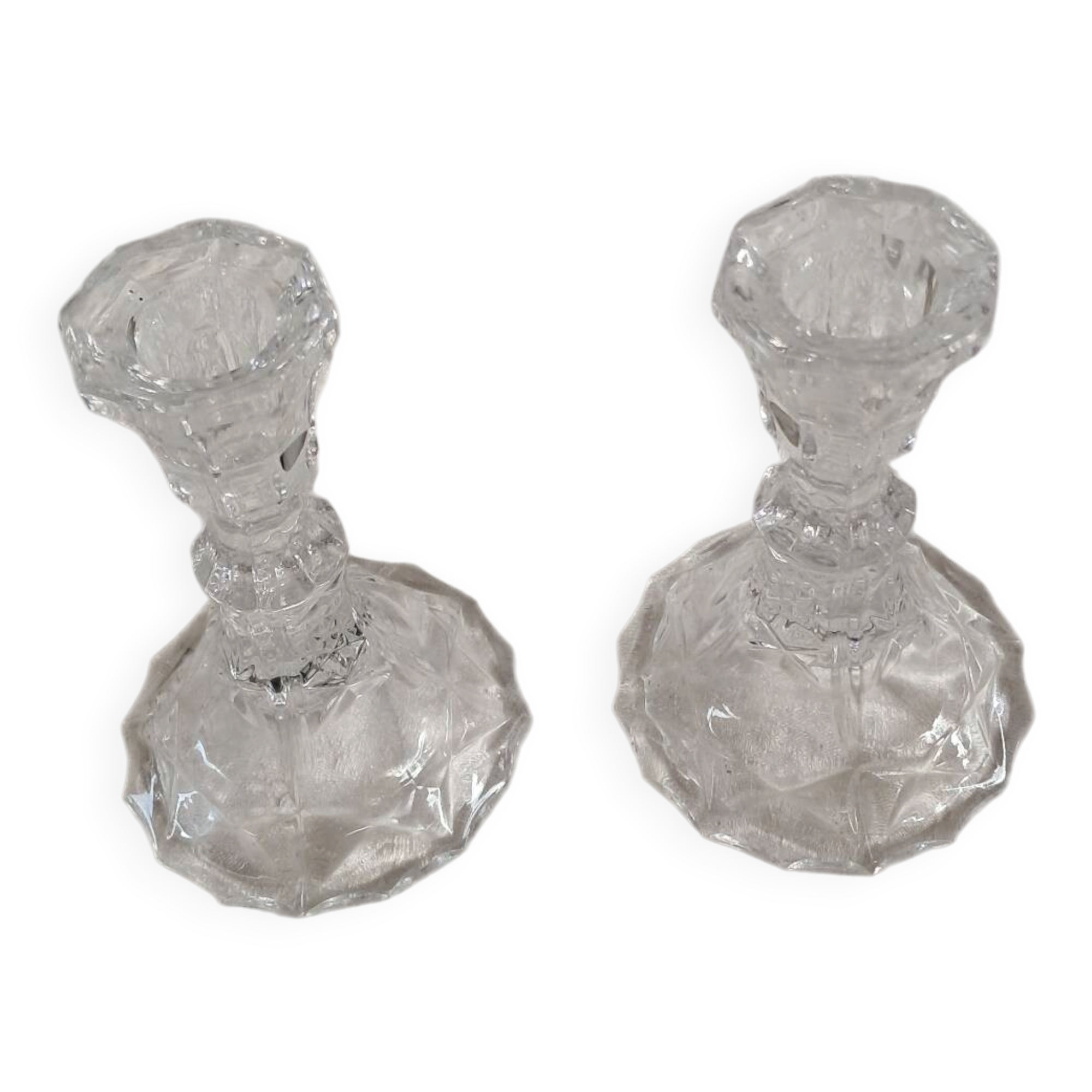 Pair of vintage glass candlesticks in clear glass