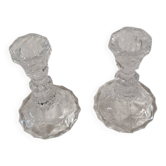 Pair of vintage glass candlesticks in clear glass