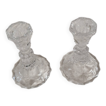 Pair of vintage glass candlesticks in clear glass