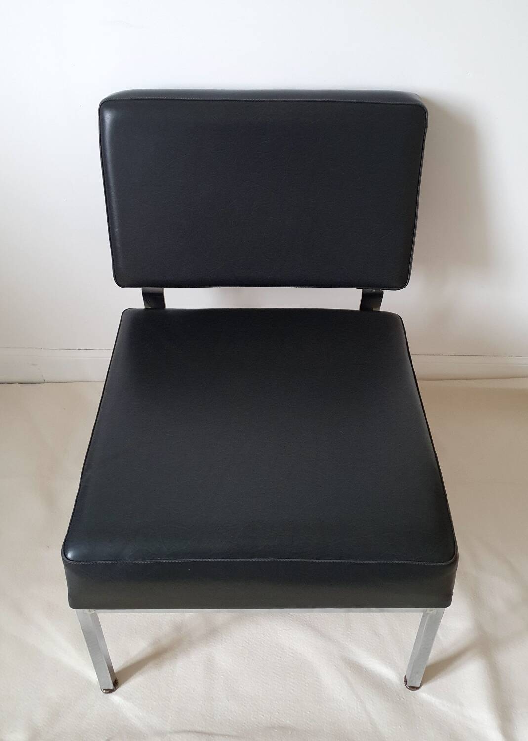 Chrome metal and imitation leather armchair from the 50s