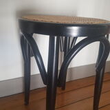 Wooden and rattan tabouret
