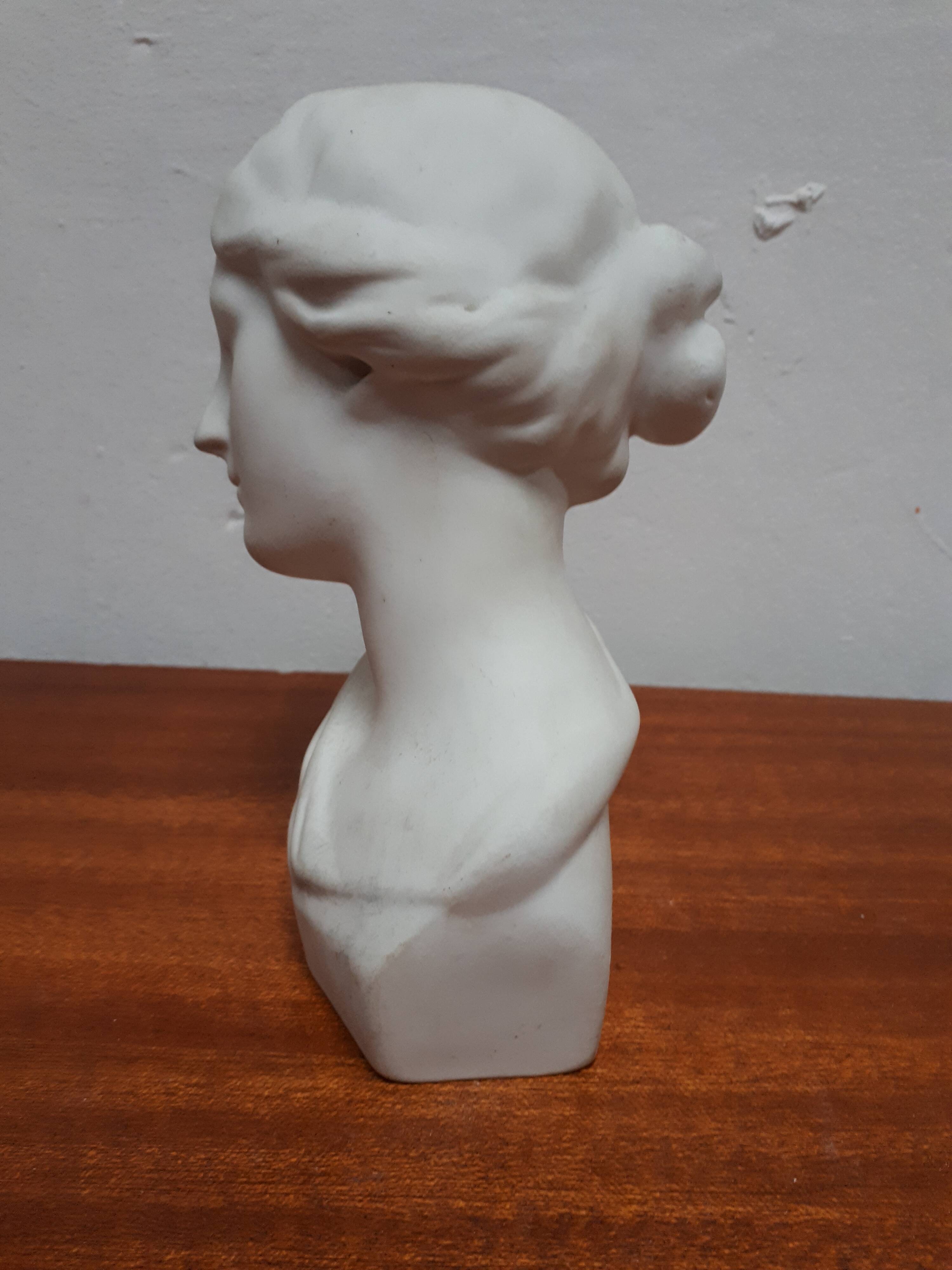 Bust biscuit porcelain Limoges young woman head after Donatello