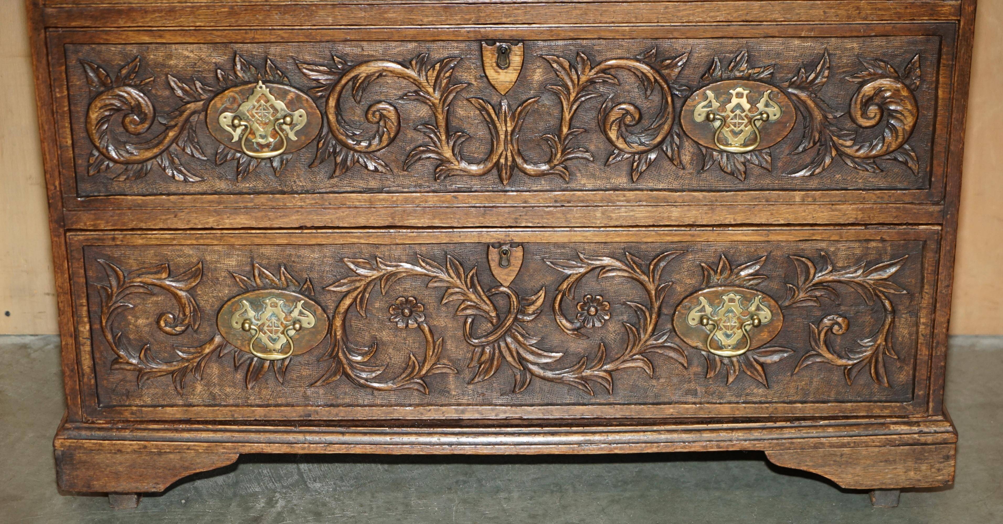 Victorian oak commode finely carved.