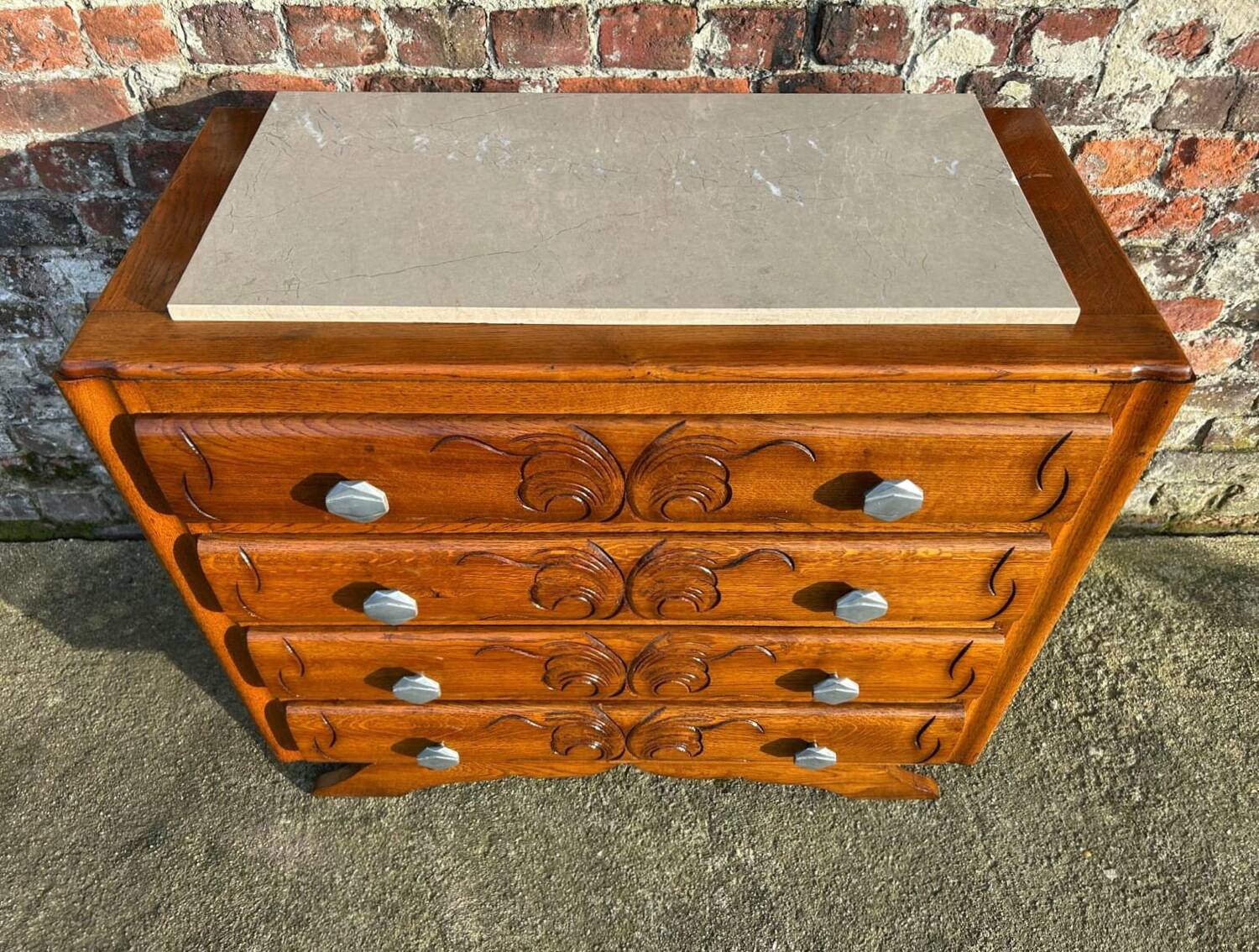 Art Deco commode, vintage antique piece with marble top.