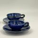 Set of 4 vintage ceramic cups and saucers, cobalt blue glaze.