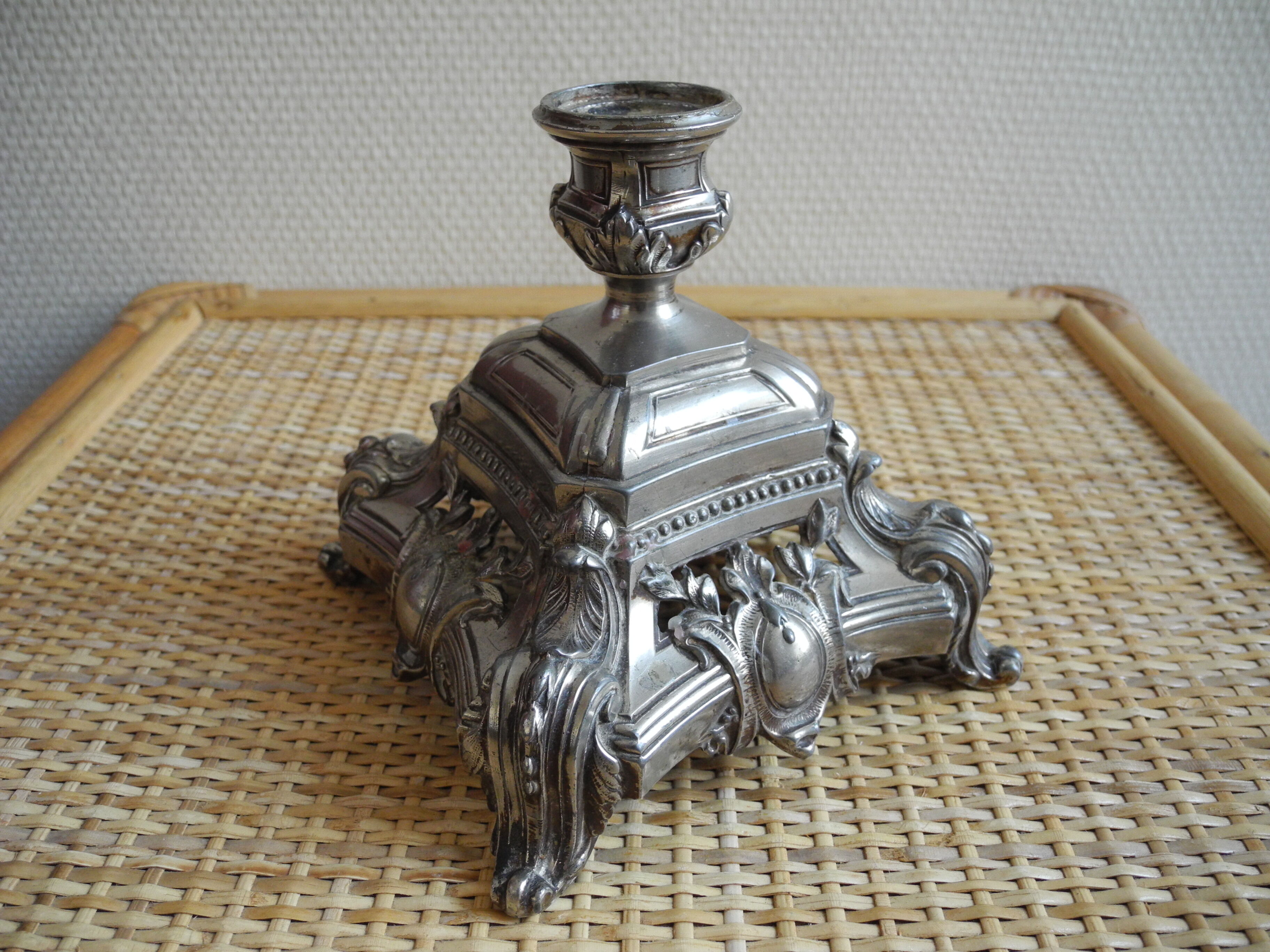Candlestick old silver metal
