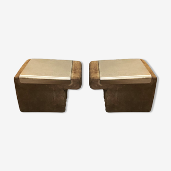 Pair of Suede Bedside Tables with removable top in anodized aluminum Circa 1970