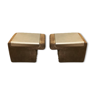 Pair of Suede Bedside Tables with removable top in anodized aluminum Circa 1970