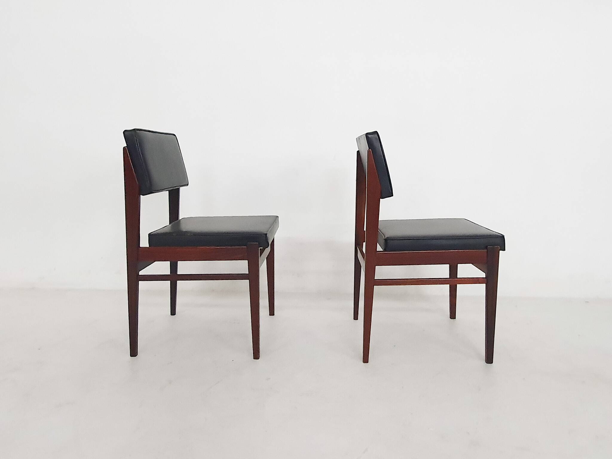Set of 2 Topform dining chairs in black faux leather, The Netherlands 1950'
