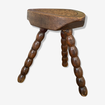 Tabouret tripode de ferme vintage