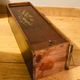 1980s solid wood bread bin decorated with a golden wheat sheaf