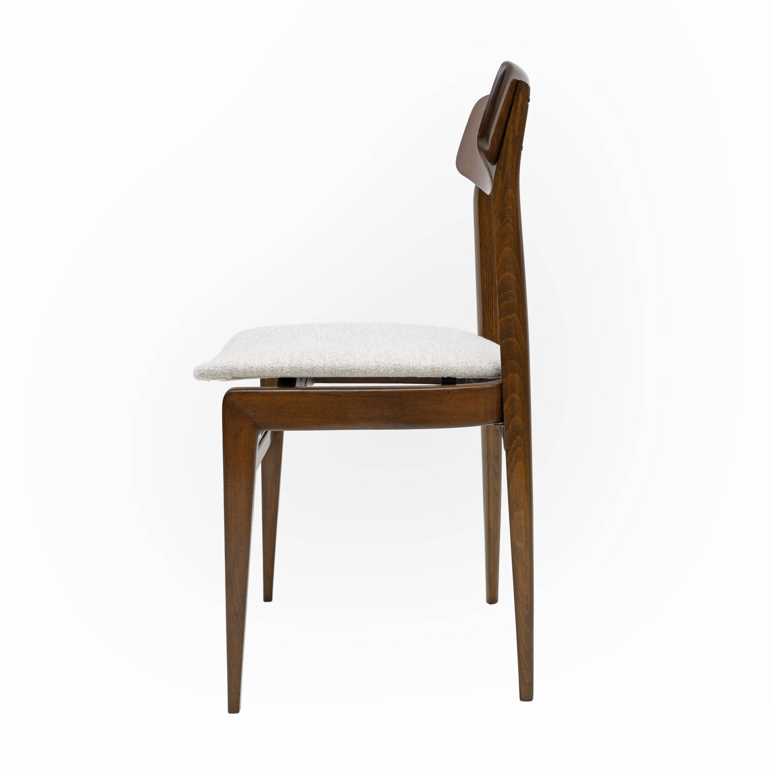 Set of Six Walnut-Stained Beech and Bouclè Fabric Dining Chairs, Denmark